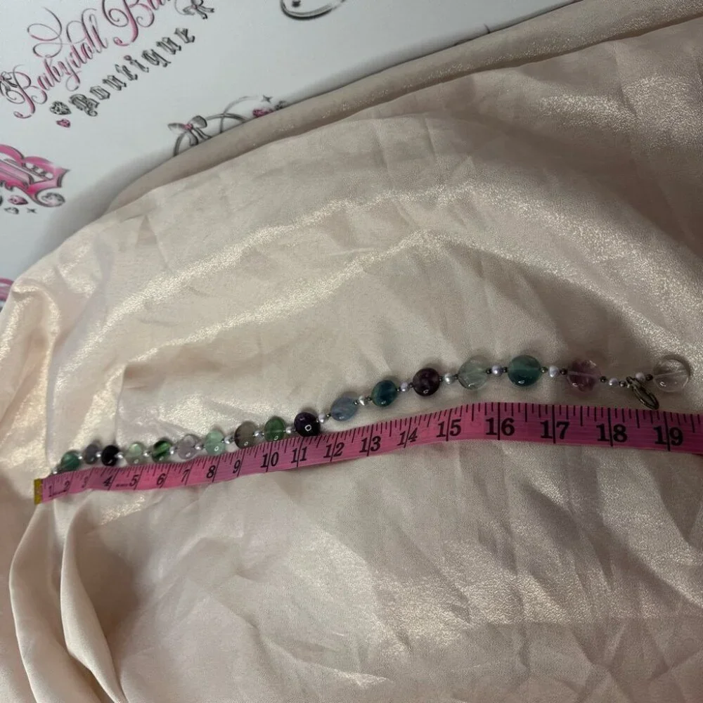 Fluorite necklace toggle beaded purple green blue crystal geode rock luxe